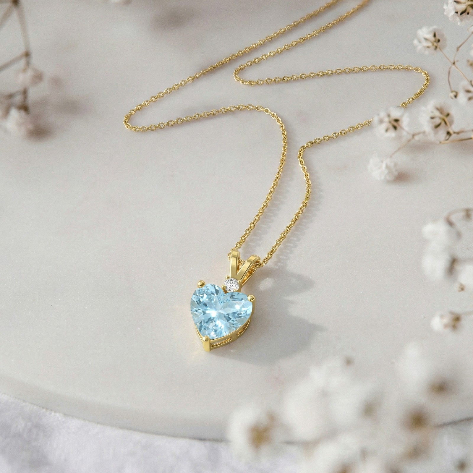 Aquamarine Heart Necklace, Heart Shaped Aquamarine Pendant, Blue Gemstone Gift