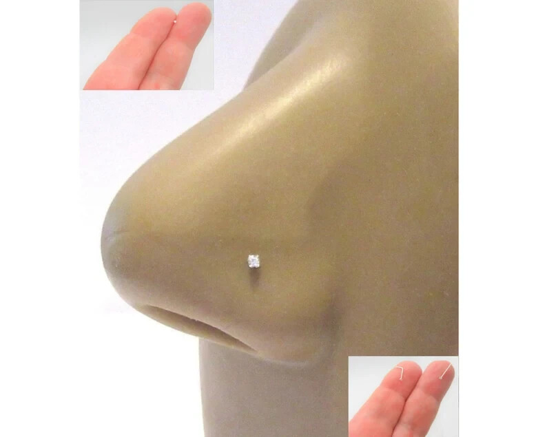 Round Cut Natural 0.03Ct Diamond Helix Nose Stud Piercing Pin in 14Kt White Gold