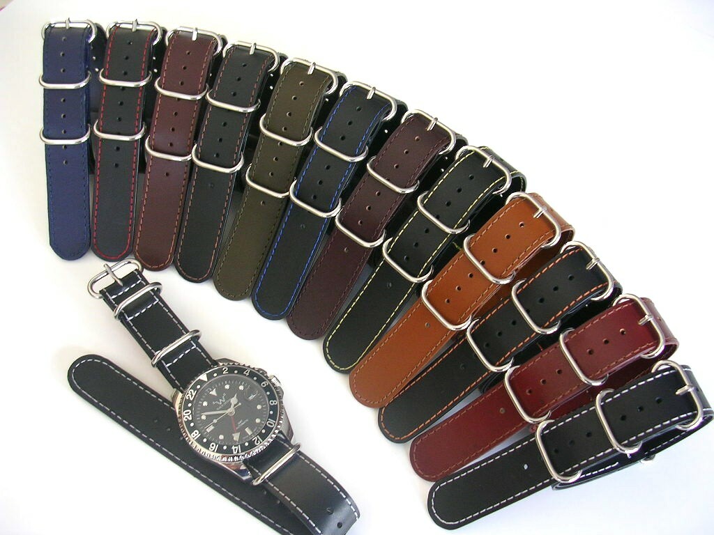 20mm Black Blue NATO G10 Shell Oily Leather watch band UTC Pilot strap IW SUISSE