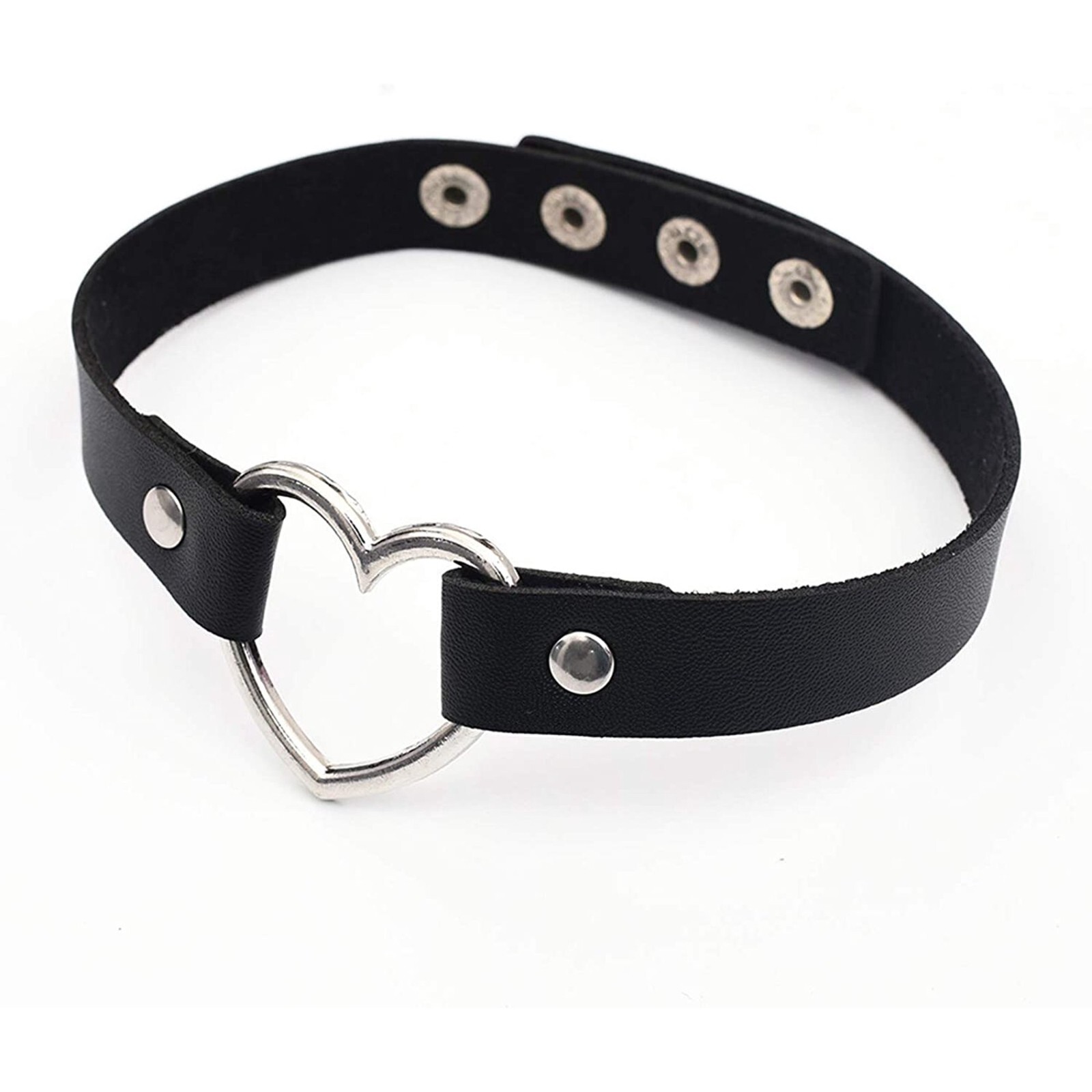 Leather Heart Choker Collar Punk Goth Adjustable Rivet Necklace Love O-Ring