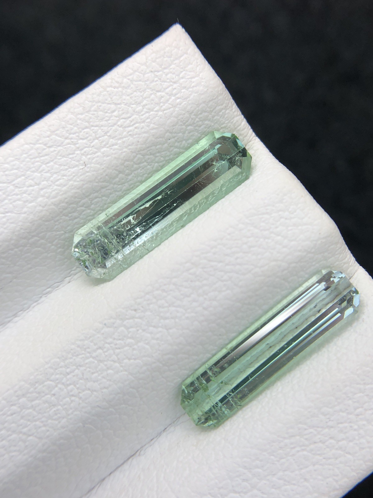 3.70 Ct Natural Seafoam Tourmaline Pair Long Emerald Cut Slightly Included