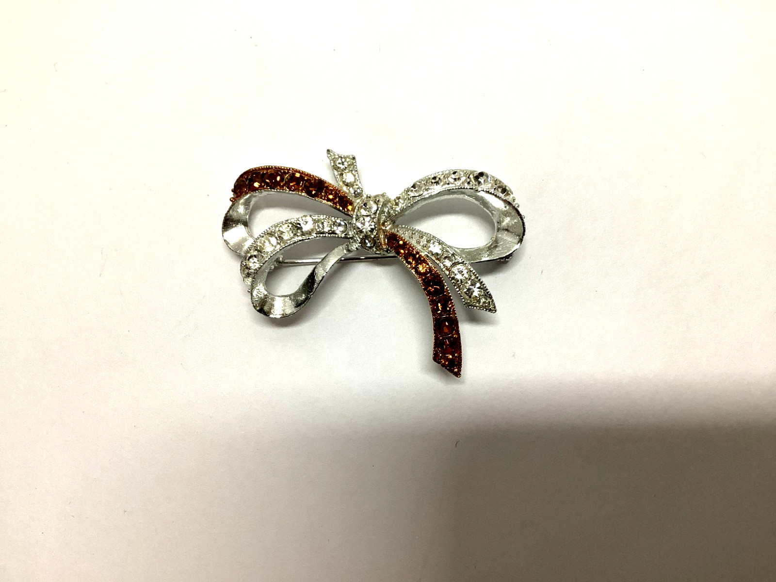 Rhinestone Bow Brooch-Unsigned