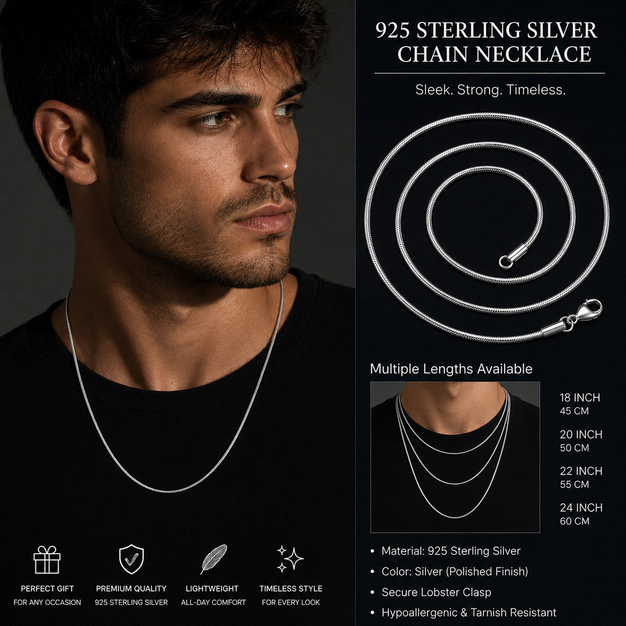 925 Sterling Silver Snake Link Chain Necklace Punk Hip Hop Men Women Jewelry
