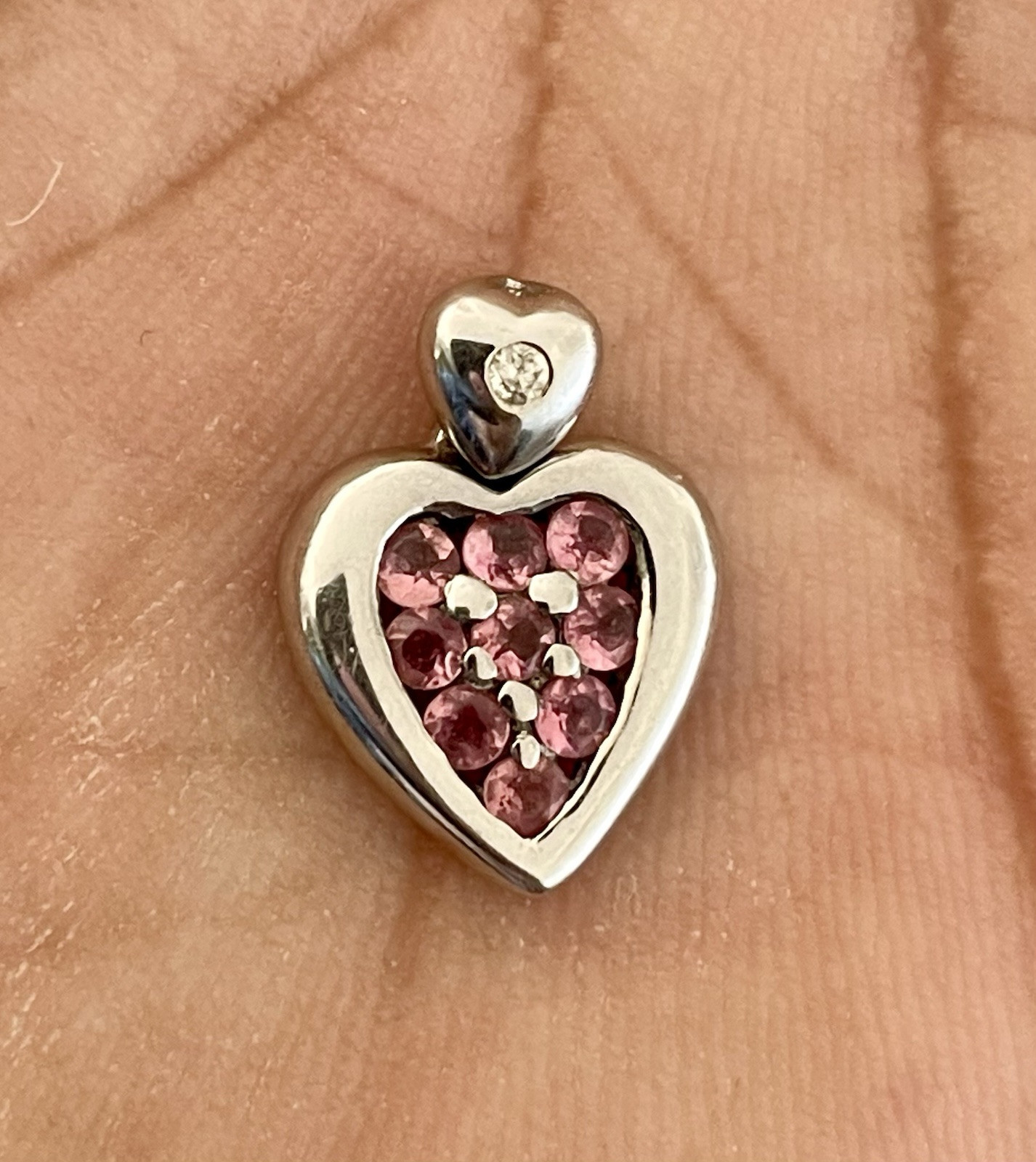 14KT White Gold 0.25CT Rubellite & 0.015CT Diamond Heart Pendant (F14)