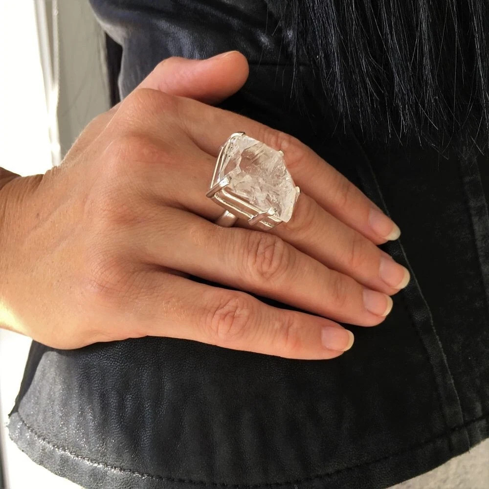 Big Herkimer Diamond Designer Ring 925 Sterling Silver Jewelry Gift For Girl