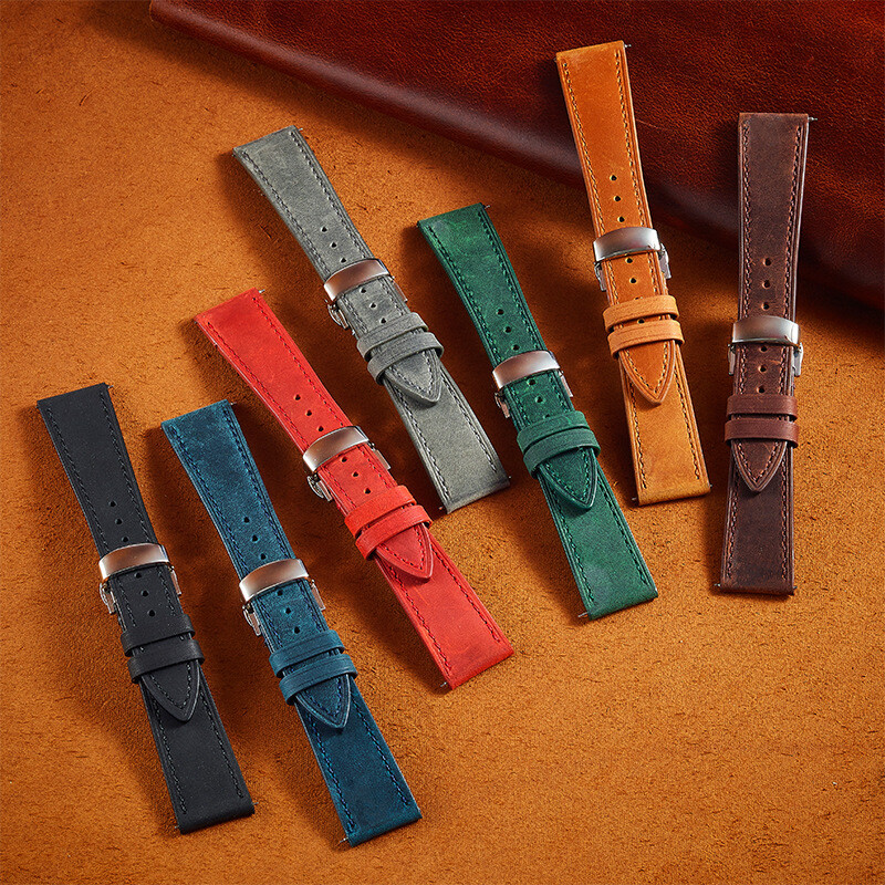 Crazy Horse Genuine Leather Watch Band Quick Release Frosted Straps Mens 18-24mm