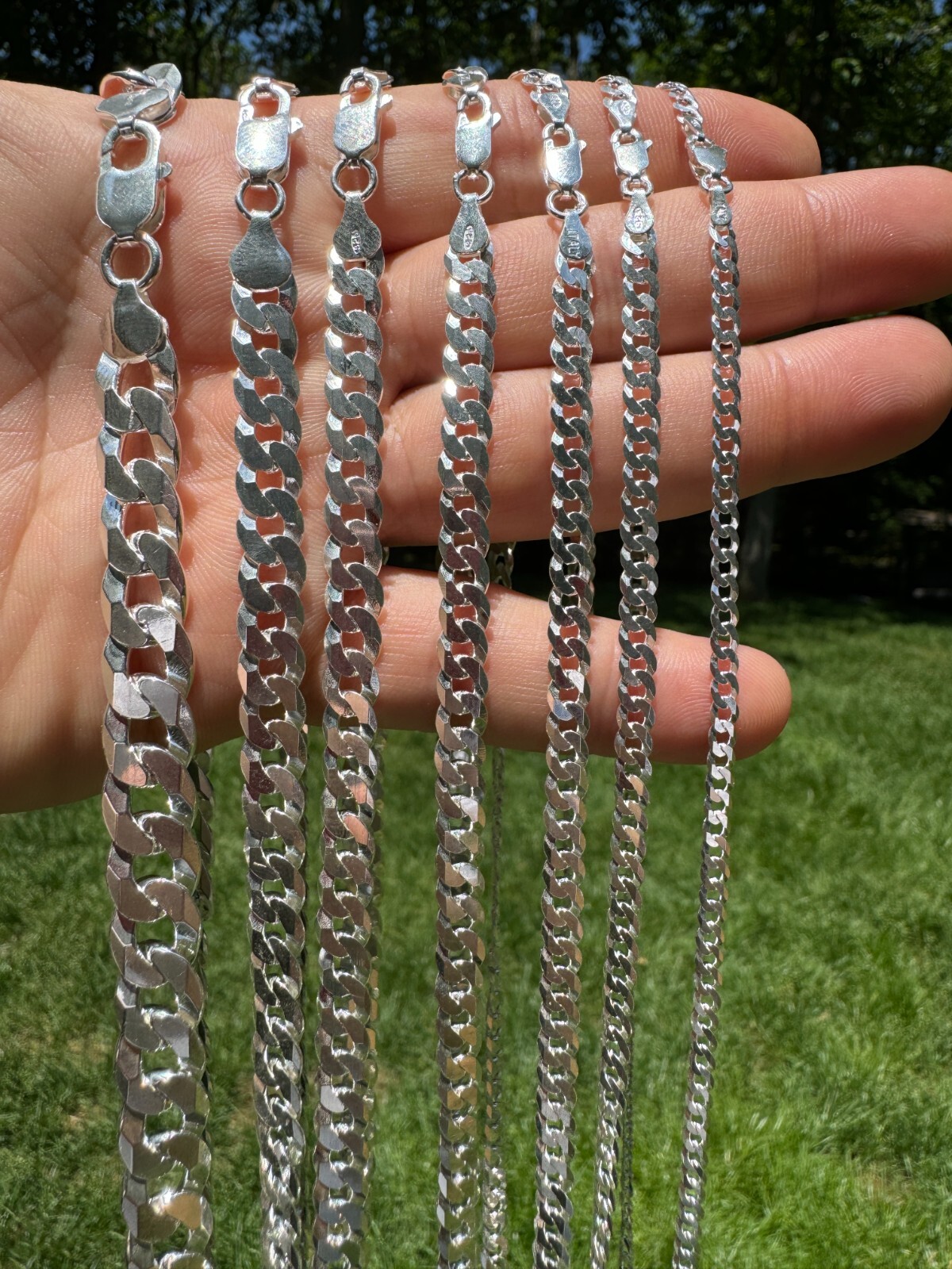 REAL Solid 925 Silver Flat Miami Curb Cuban Link Chain Necklace 3-11mm 16-30″