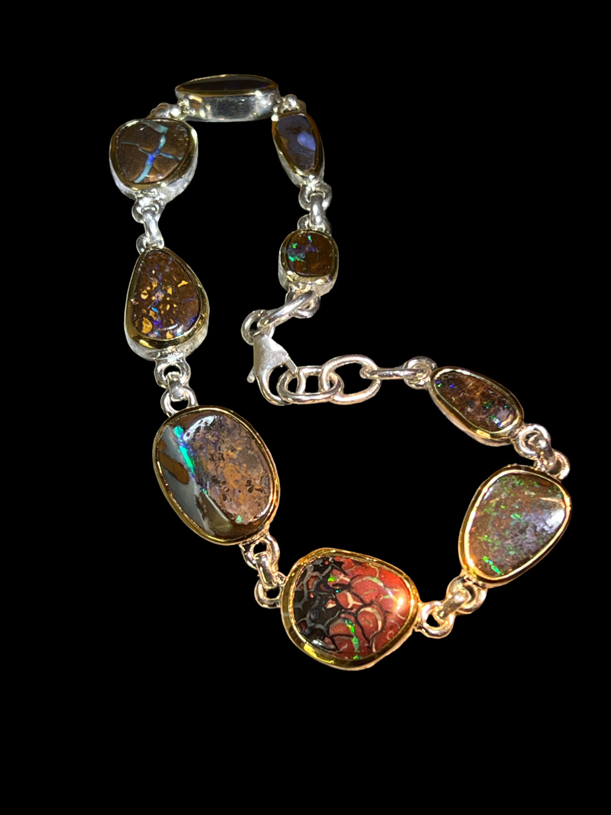 9 Boulder Opals in 18Kt Gold Vermeil Setting Link Bracelet