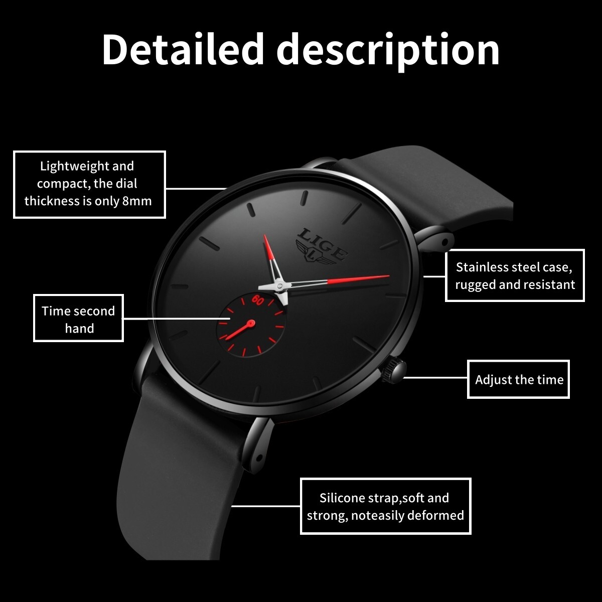 Men’s Quartz Watch Ultra-thin Silicone Strap Waterproof Stylish Male Wristwatch