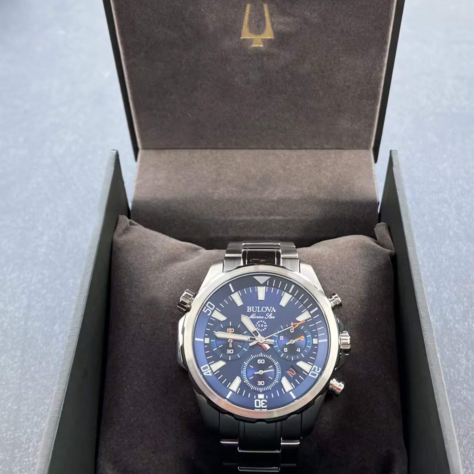 Bulova Men’s Marine Star 96B256 Blue Dial Quartz Chronograph Watch 43MM