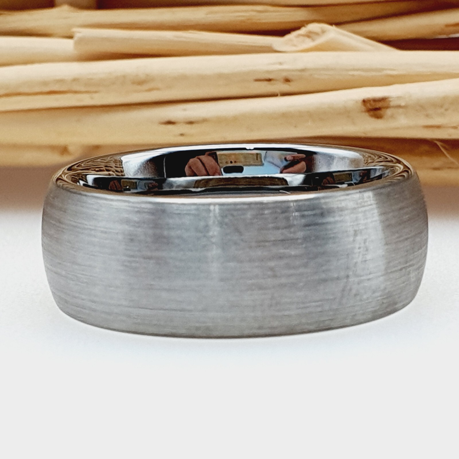 Matte Satin Brushed Silver Ring Domed Edges Tungsten Carbide Comfort-Fit Band