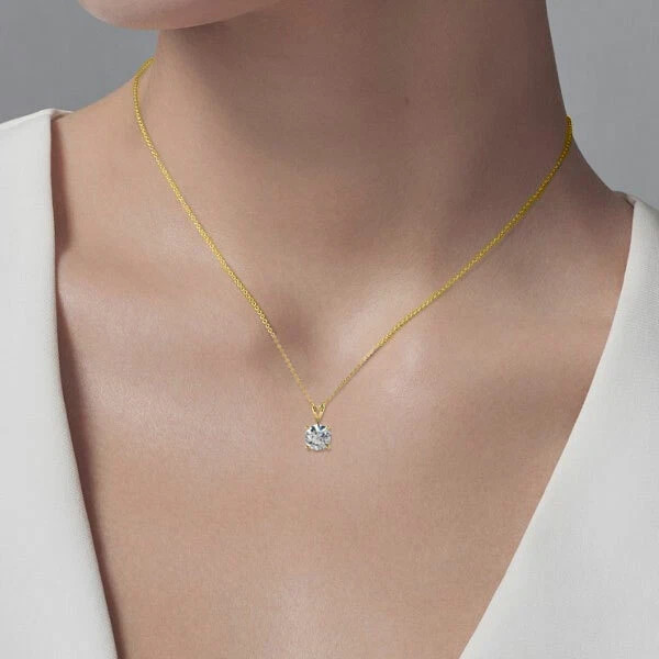 1.5 Ct Round Cut Moissanite Pendant 14k Yellow Gold Plated Necklace Gift