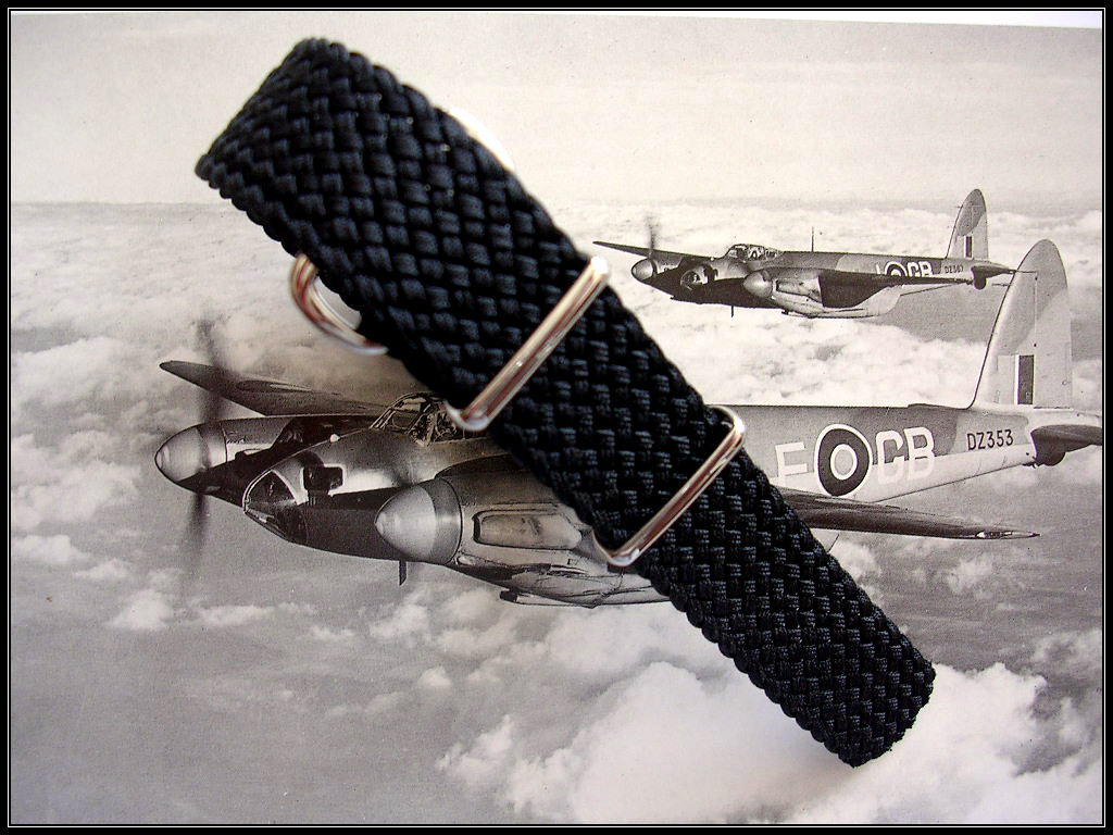 18mm SS Braided NATO g10 ® woven Black Nylon watch band strap militaryIW SUISSE