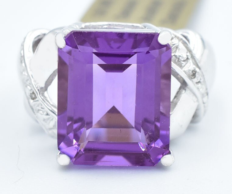 GENUINE 6.53 Cts AMETHYST & DIAMONDS RING 10K WHITE GOLD – Free Appraisal -NWT