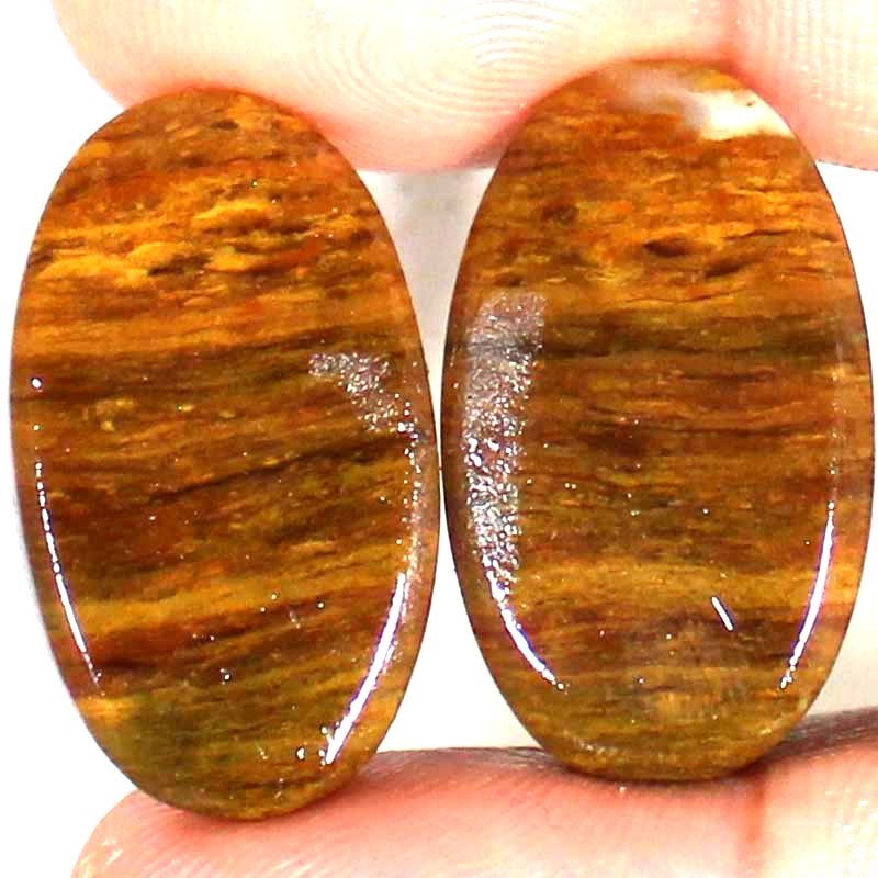 37.85 Cts Natural Picture Jasper Pair Cut Oval Cabochon Loose Gemstone 17x28x4mm