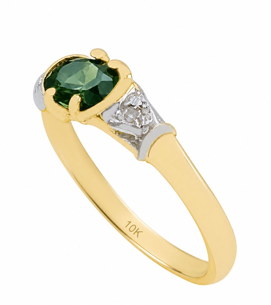 GENUINE 0.87 Ct TSAVORITE & DIAMOND RING 10k YELLOW GOLD -Free Appraisal Service