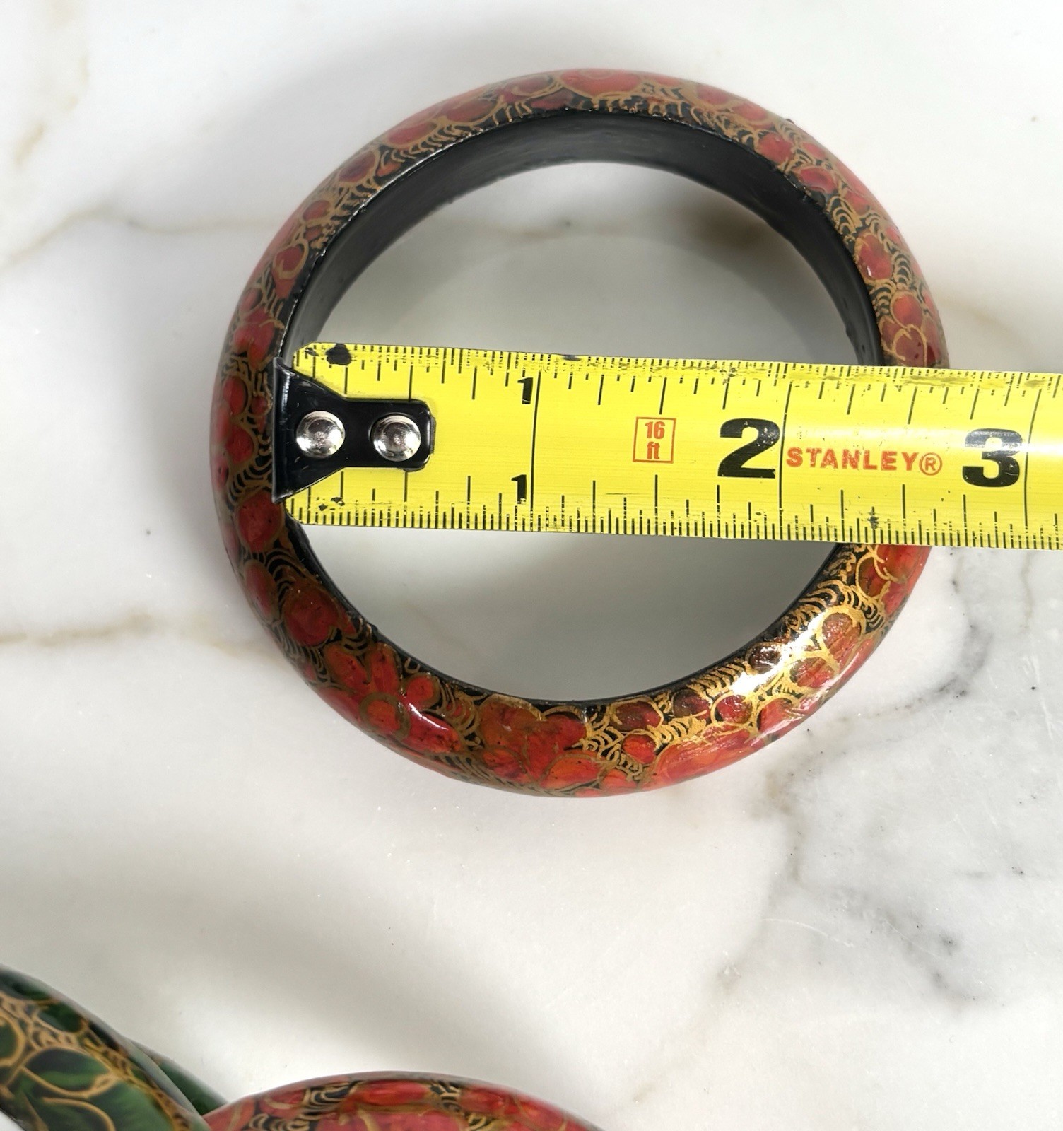 SET OF 5 NEPAL KASHMIR WOOD HAND PAINTED BANGLE BRACELETS 1980s VINTAGE MINT
