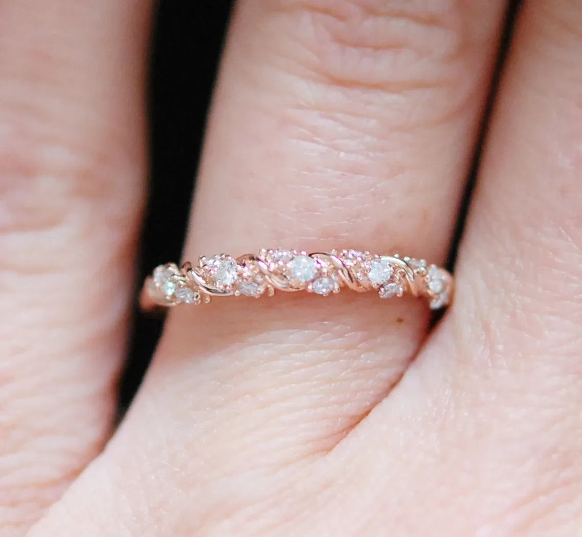 0.15 CT Round Cut Moissanite Twisted Wedding Band 14K Rose Gold Plated For Women