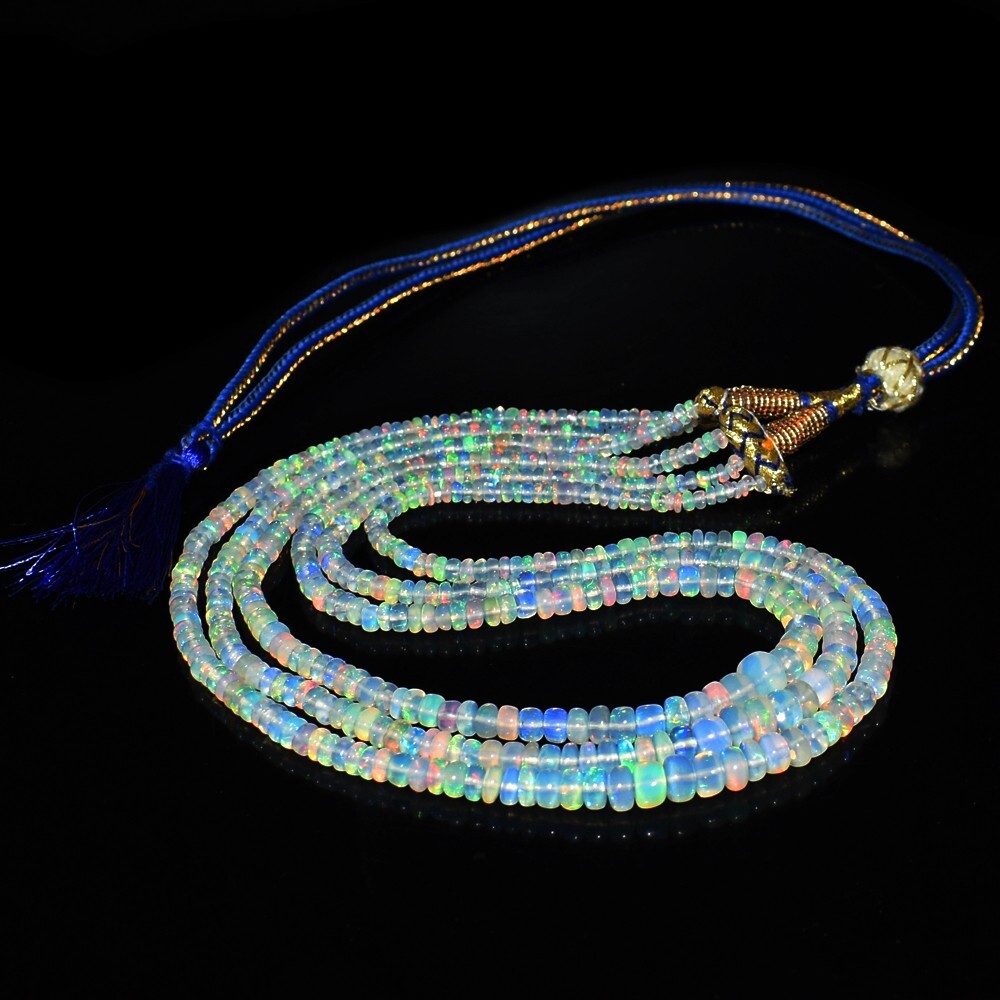 3 Strand Amazing Ethiopian Opal 128.00 Cts Beaded Jewelery Necklace VK 12 E593