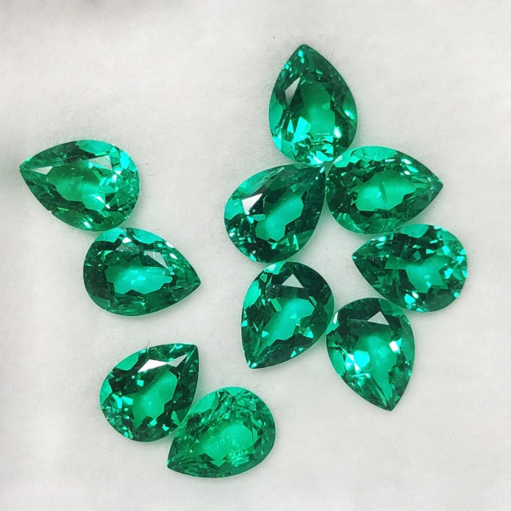 AGL Lab Grown Hydrothermal Pear Cut Lab Grown Colombia Emerald Loose Gemstones