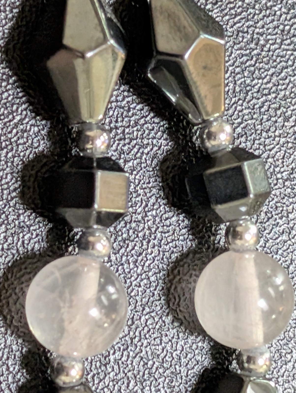 Hematite & Clear Quartz Heart Pendant Y Necklace + Bonus Cat’s Eye Bracelet Lot