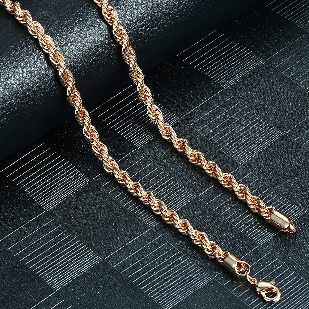 5/6/7mm 585 Rose Gold Twisted Rope Link Chain Necklace for Women Men Unisex