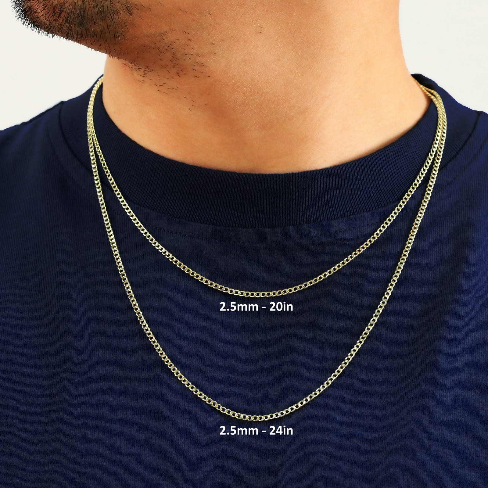 14K Yellow Gold 2.5mm Italian Cuban Curb Chain Link Necklace Mens Women 16″- 26″
