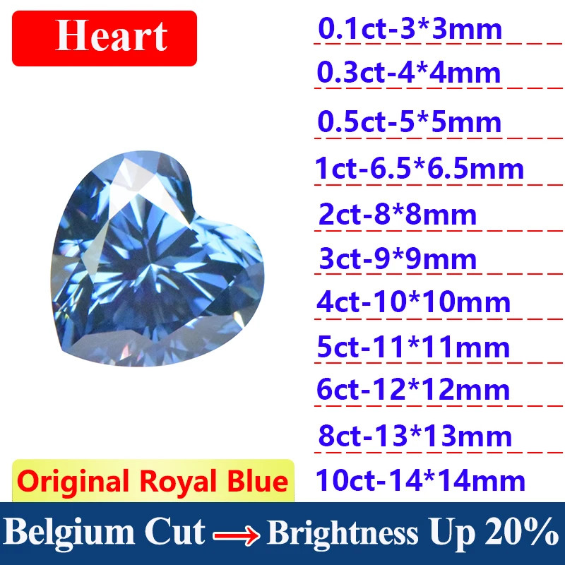 GRA VVS1 Royal Blue 0.1ct-5ct Multiple Shapes Loose Moissanite Wholesale Price