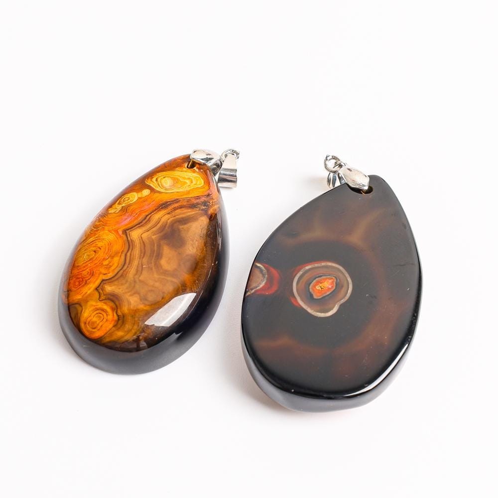 Natural Gold Teardrop Agate Top Drilled Healing Gemstone Pendant 48X30X10MM
