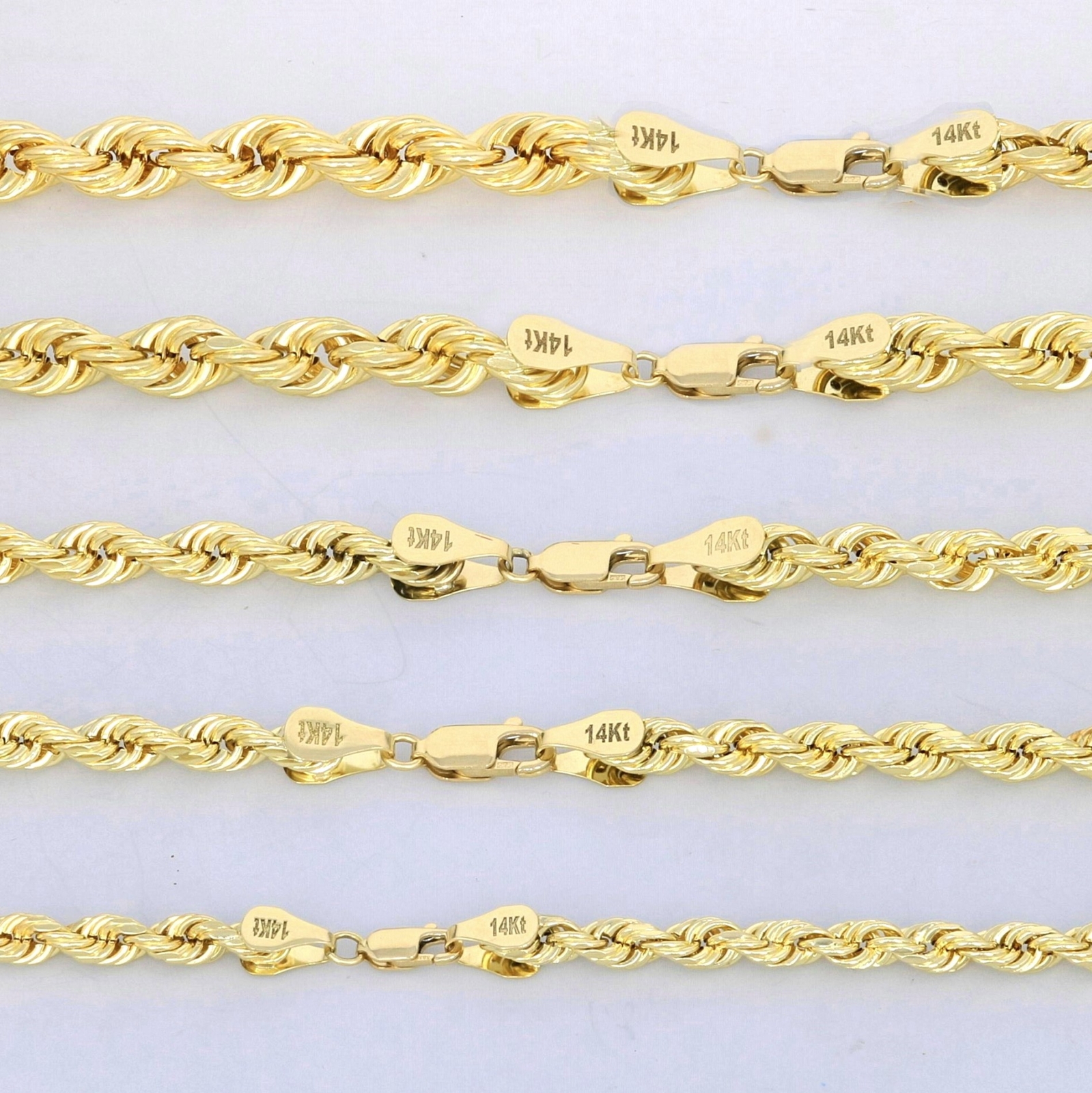 14K Yellow Gold Diamond Cut Rope 2mm-5mm Chain Link Bracelet Women Men 7″ 8″ 9″