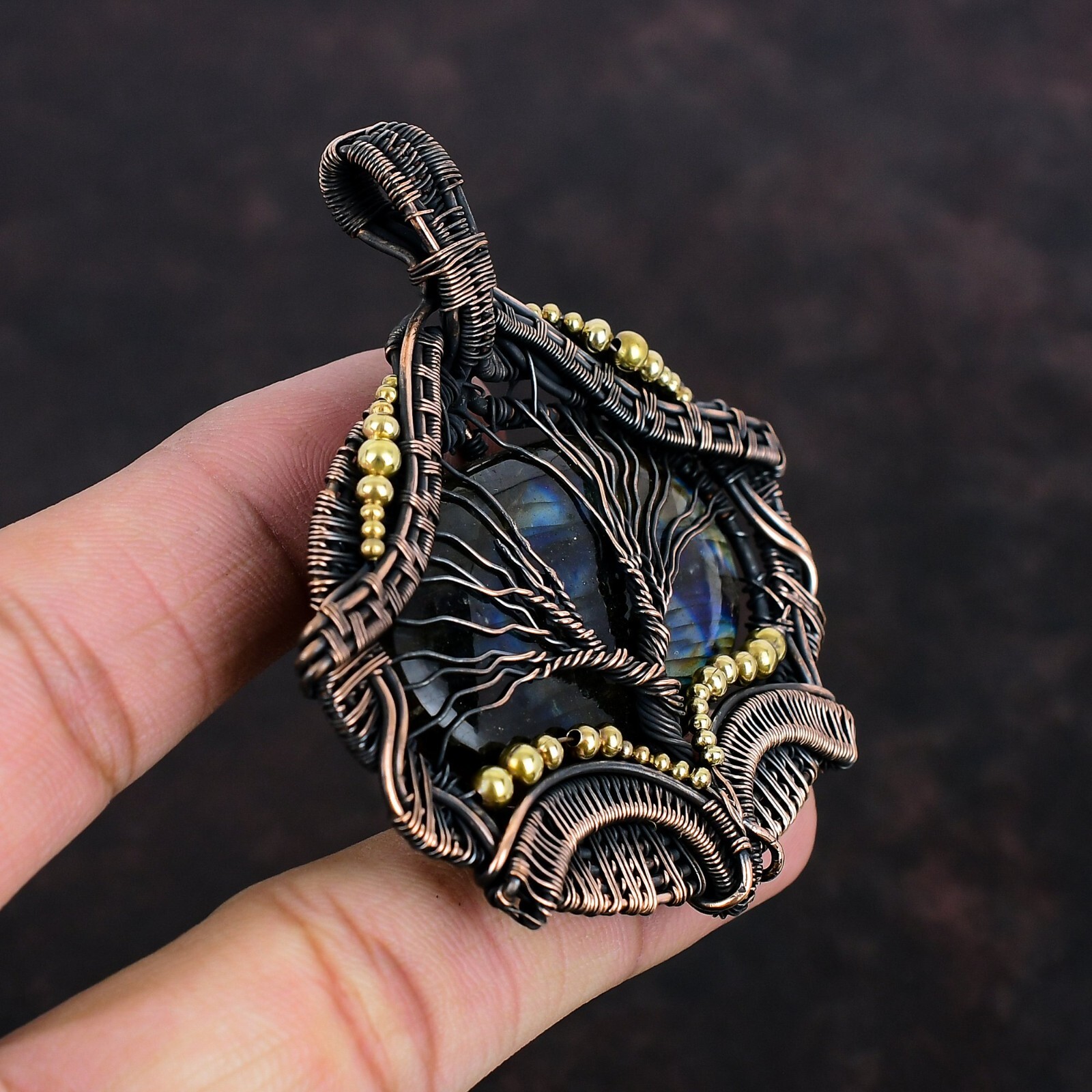 Labradorite Jewelry Copper Bestie Gift Wire Wrapped Tree Of Life Pendant 2.76″
