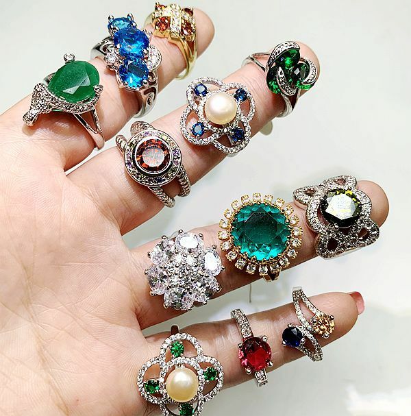 Luxurious Rings Wholesale Mixed Lots 5-100pc Big Gemstones Crystal Jewelry Ring