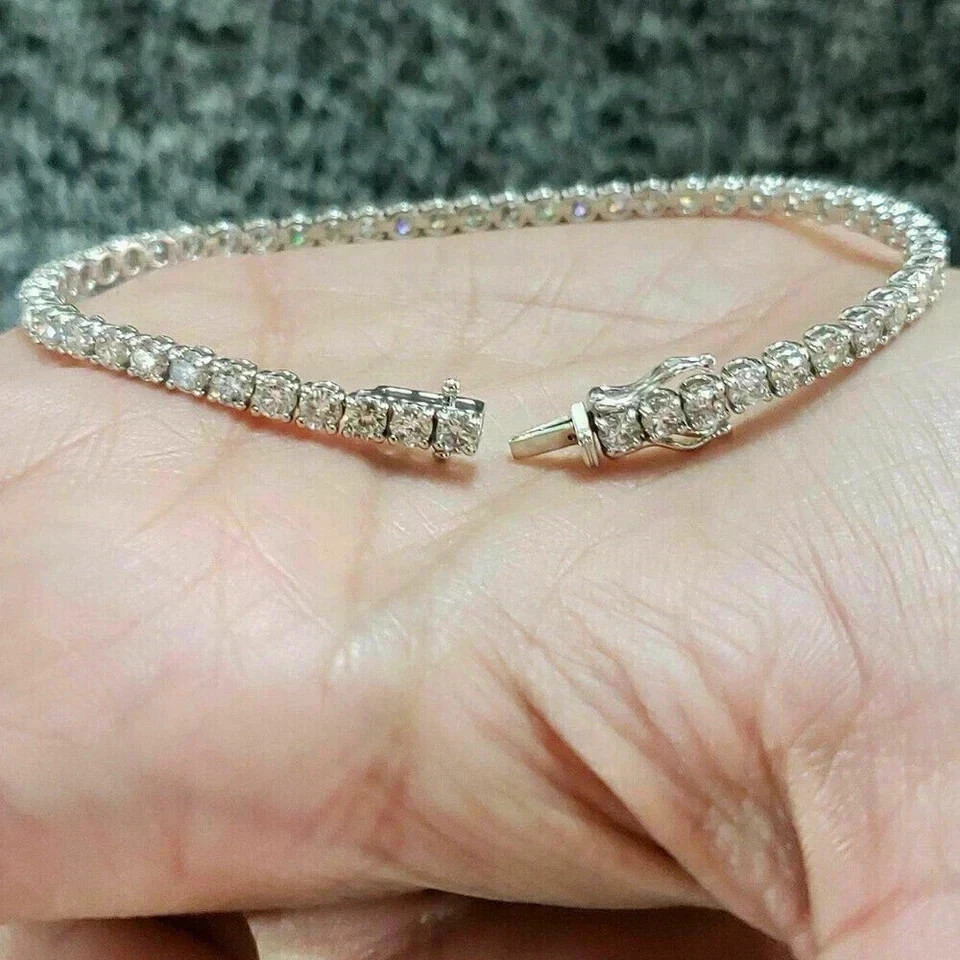 5.0Ct Certified Round Cut Diamond Tennis Bracelet 14K White Gold size 7.5 inch