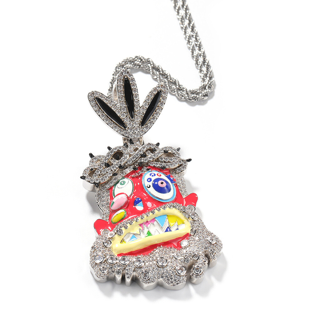 Hip Hop Rap Colorful Enamel Pendant Necklace Jewelry Cool Men Gift Full Zircon