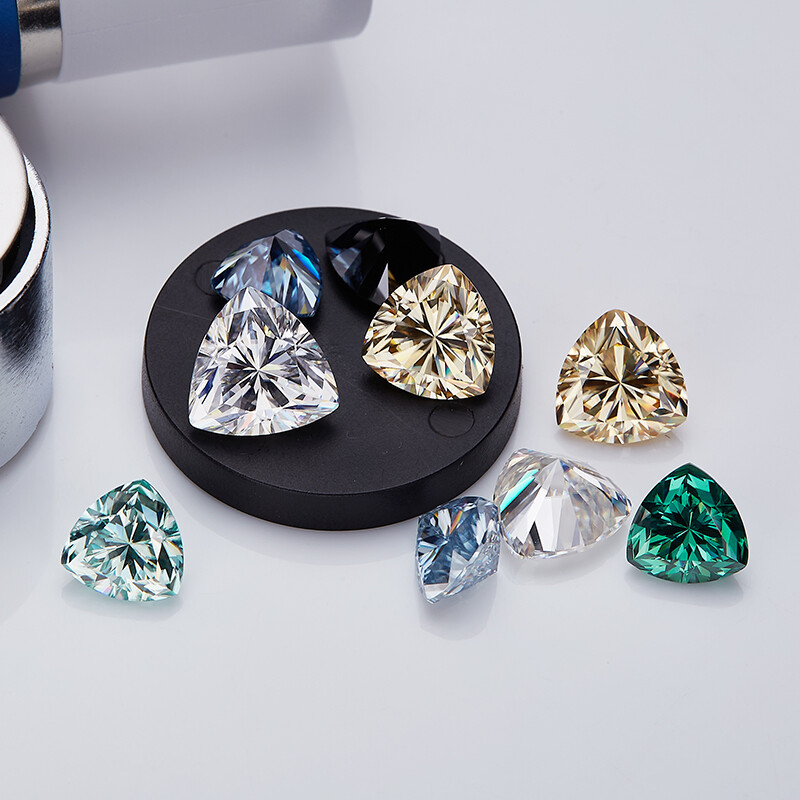 Loose Moissanite Diamond Trillion Brilliant Cut Aqua Blue with GRA Certificate