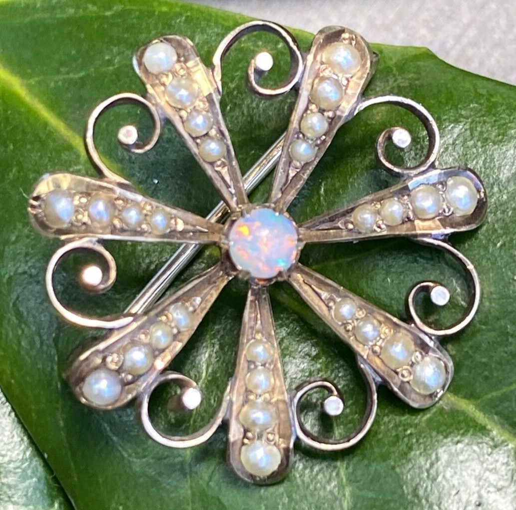 Antique Victorian Vintage Brooch Estate Fine Jewelry Pre-Owned Opal Pearl Gold