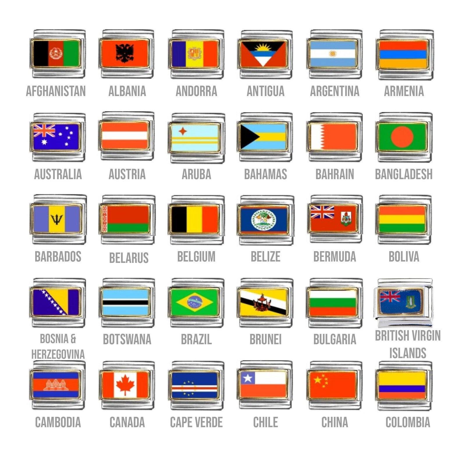 World flags Countries A-J 9mm Italian charms fits classic italian charm bracelet