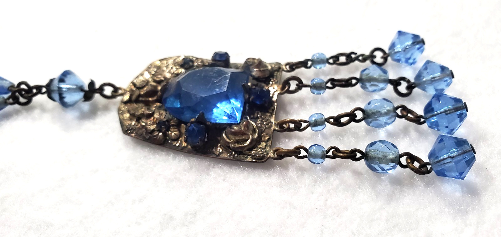 Vintage/Antique Czech Art Deco Vibrant Blue Glass Handcrafted Necklace