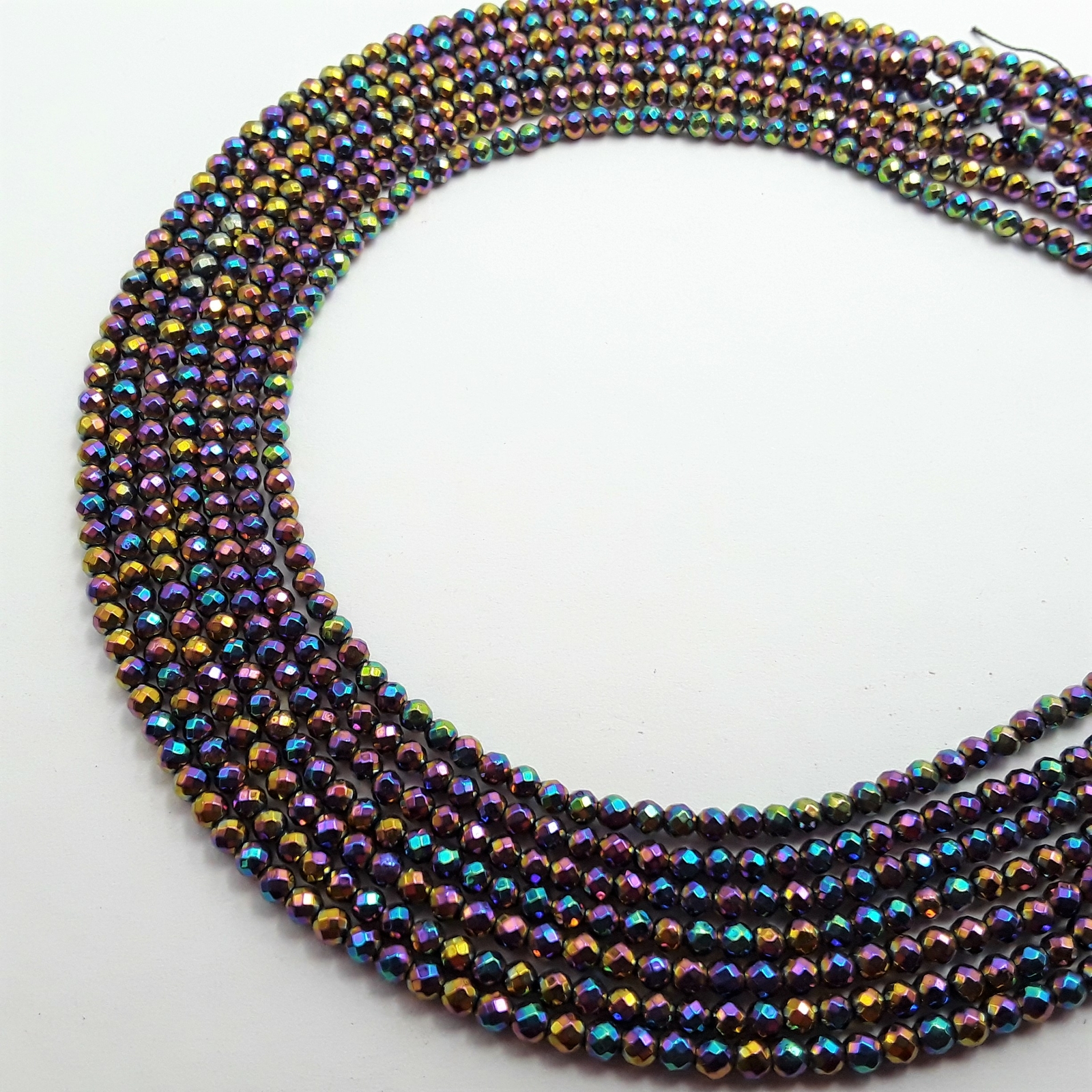 Rainbow Color Hematite Faceted Round Beads 2mm 3mm 4mm 6mm 8mm 10mm 15.5″ Strand