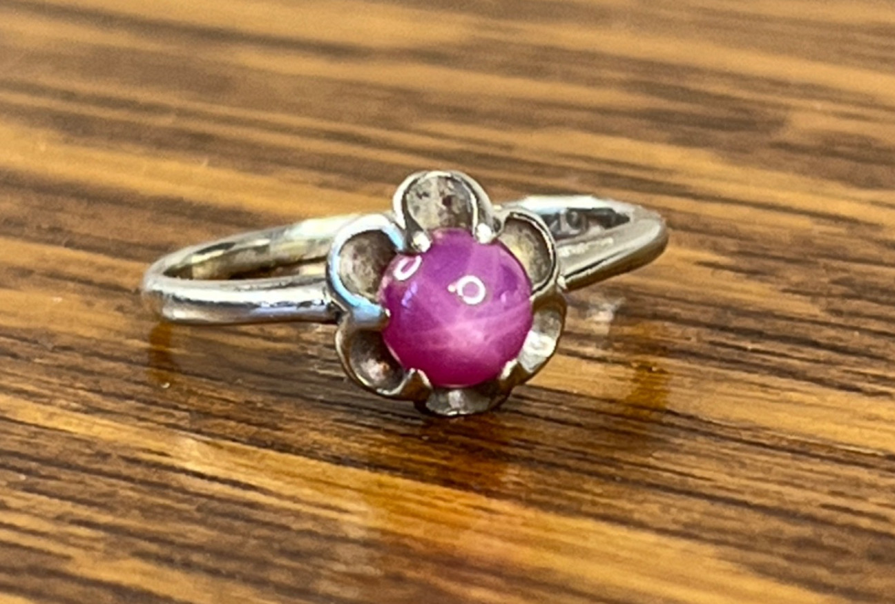 1960s Pink Star Sapphire Ring Belcher Buttercup 10K White Gold Size RAREnot blue