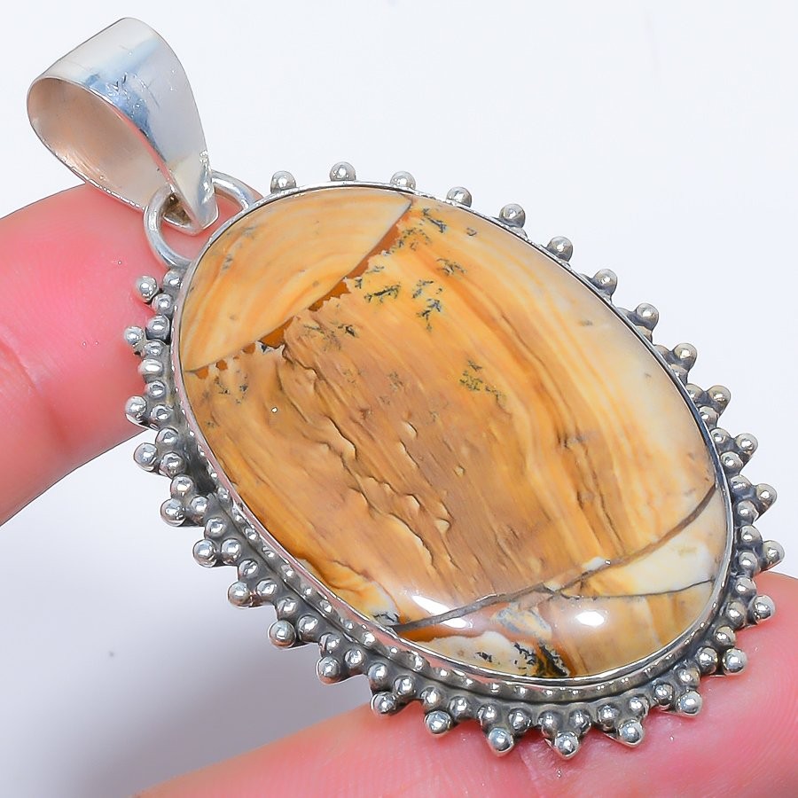 Natural Picture Jasper Gemstone 925 Silver Plated Jewelry Pendant 2.5″ F259