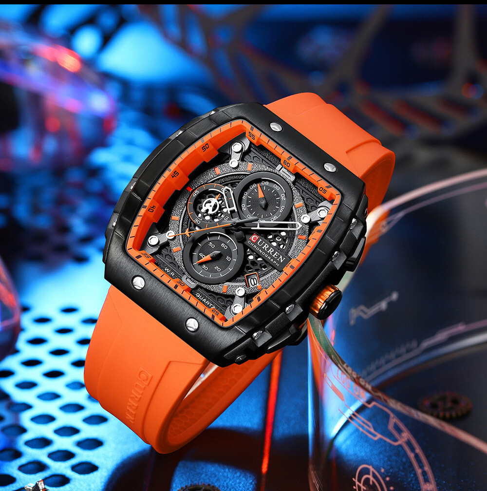 CURREN Men Sport Watch Brand Silicone Wristwatch Big Case Male Quartz Watches