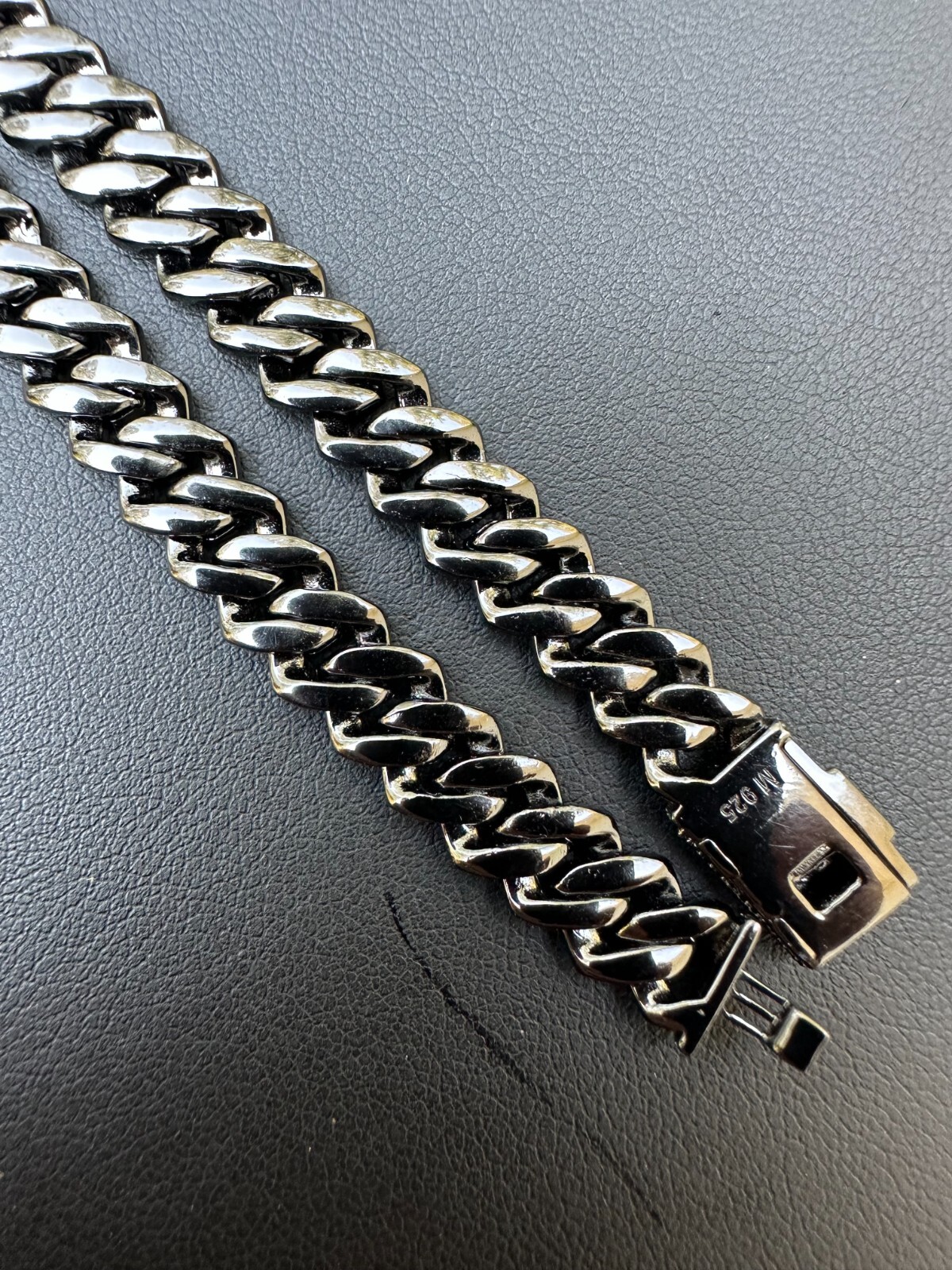 BLACK MOISSANITE 8mm Real Miami Cuban Link Prong Chain Iced 925 Silver Necklace