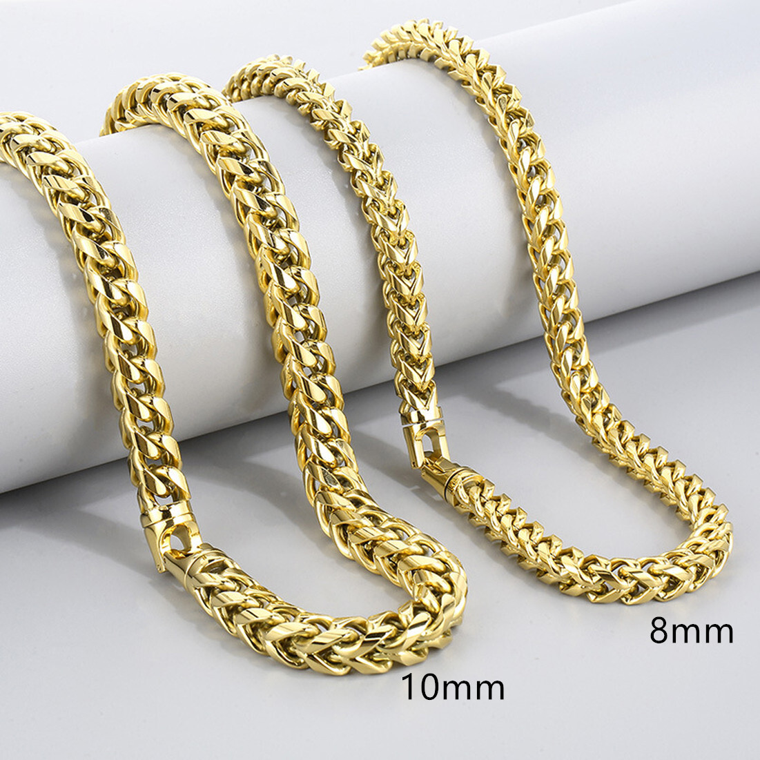 8mm/10mm Men Women 316L Stainless Steel Wheat Chain Necklace 5 Colors