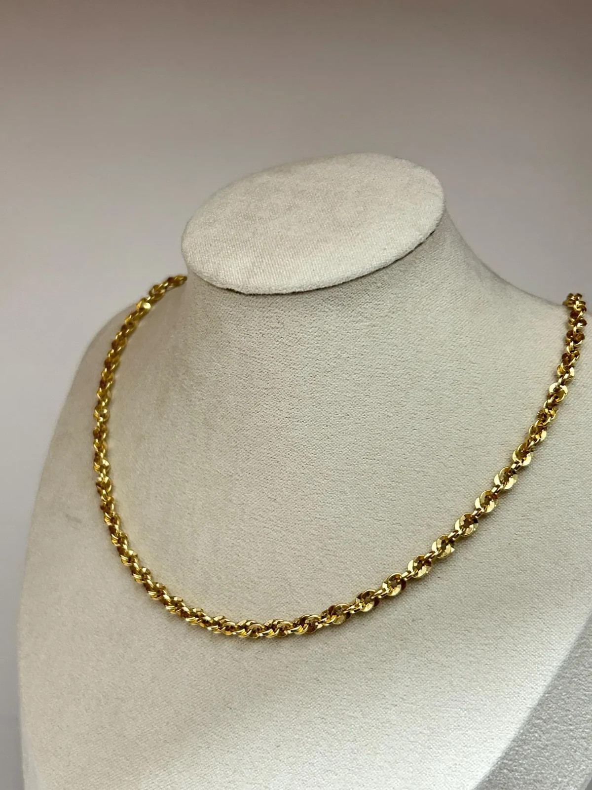 Japanese K18 Polished Double Twist Chain Necklace Solid 18K Gold Collar Necklace