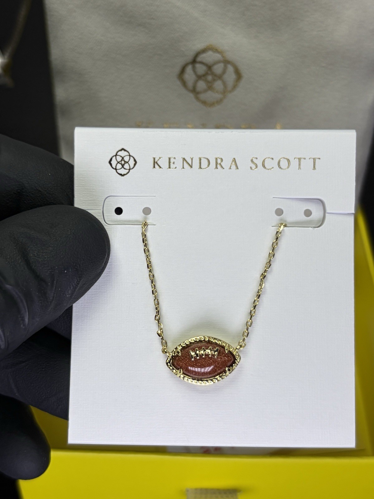 Kendra Scott Gold Plated Oval Goldstone Football Pendant Necklace Charm
