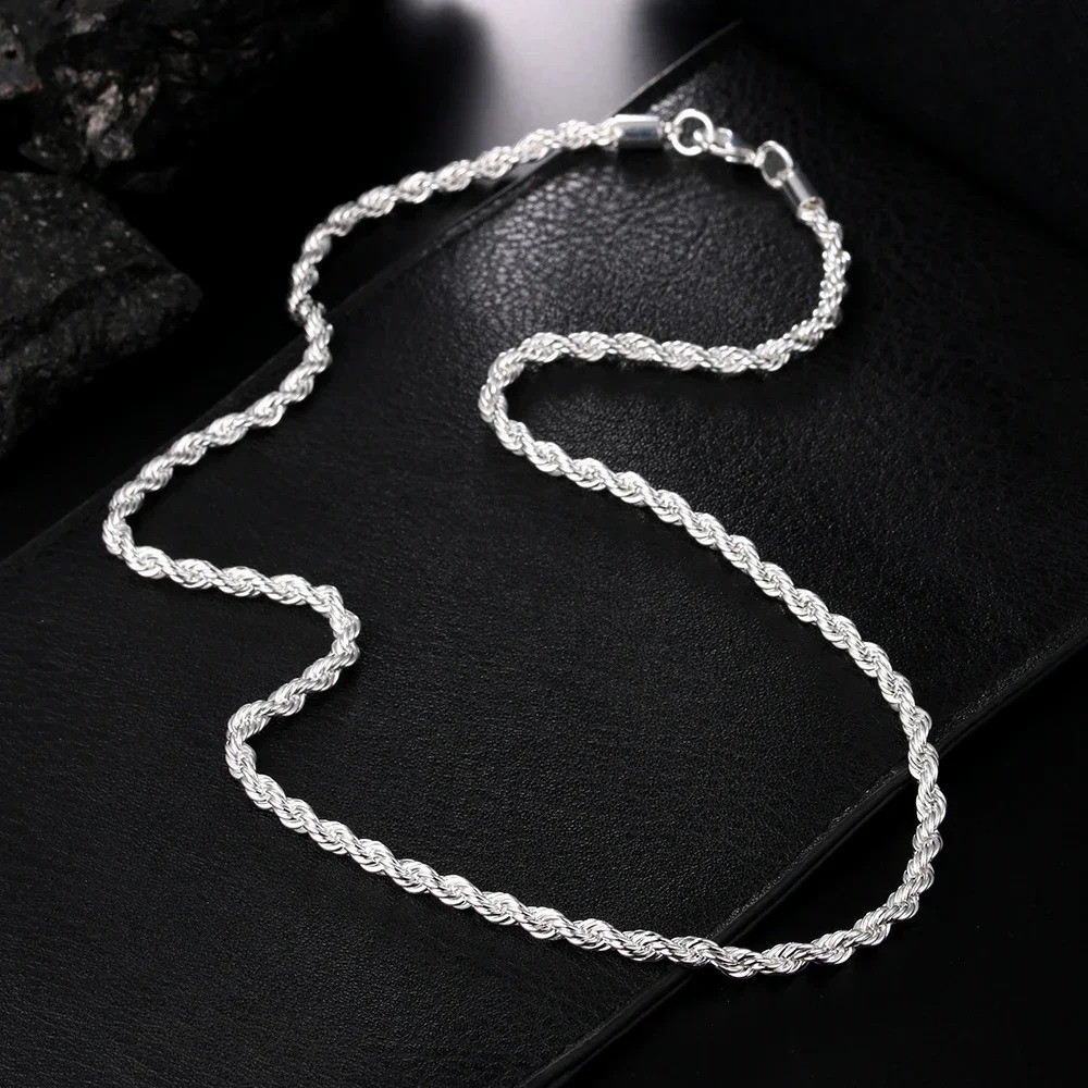 4MM Rope Chain Necklace 925 Sterling Silver Fashion Jewelry for Women Men Gift
