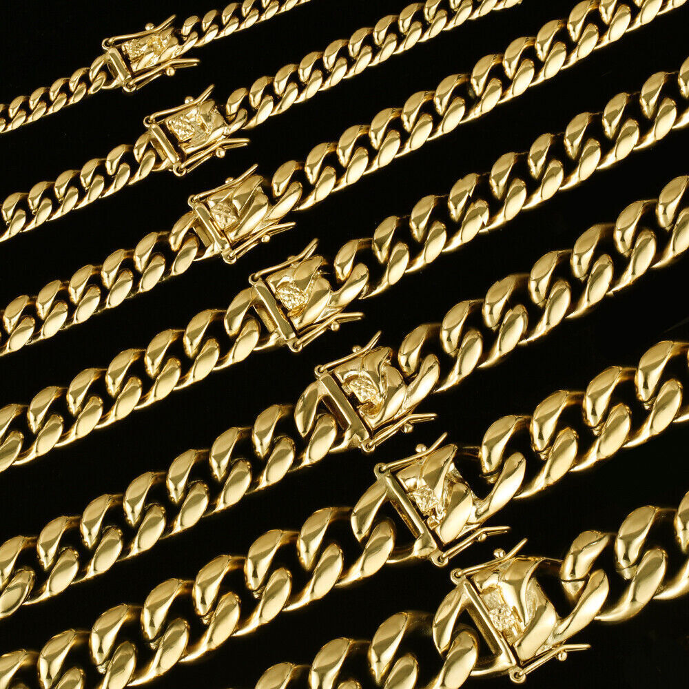 Men’s 14K Gold Plated Stainless Steel Miami Cuban Link Bracelet Chain Necklace