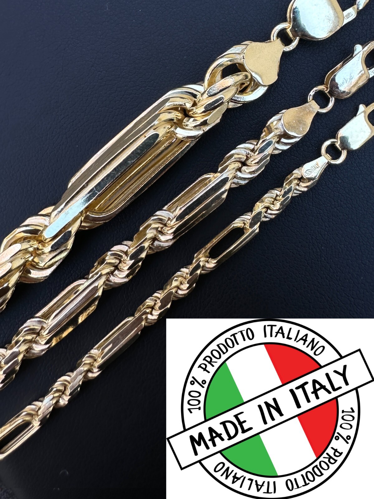FigaRope Milano Chain Real Solid 14K Gold Plated 925 Silver Necklace Bracelet
