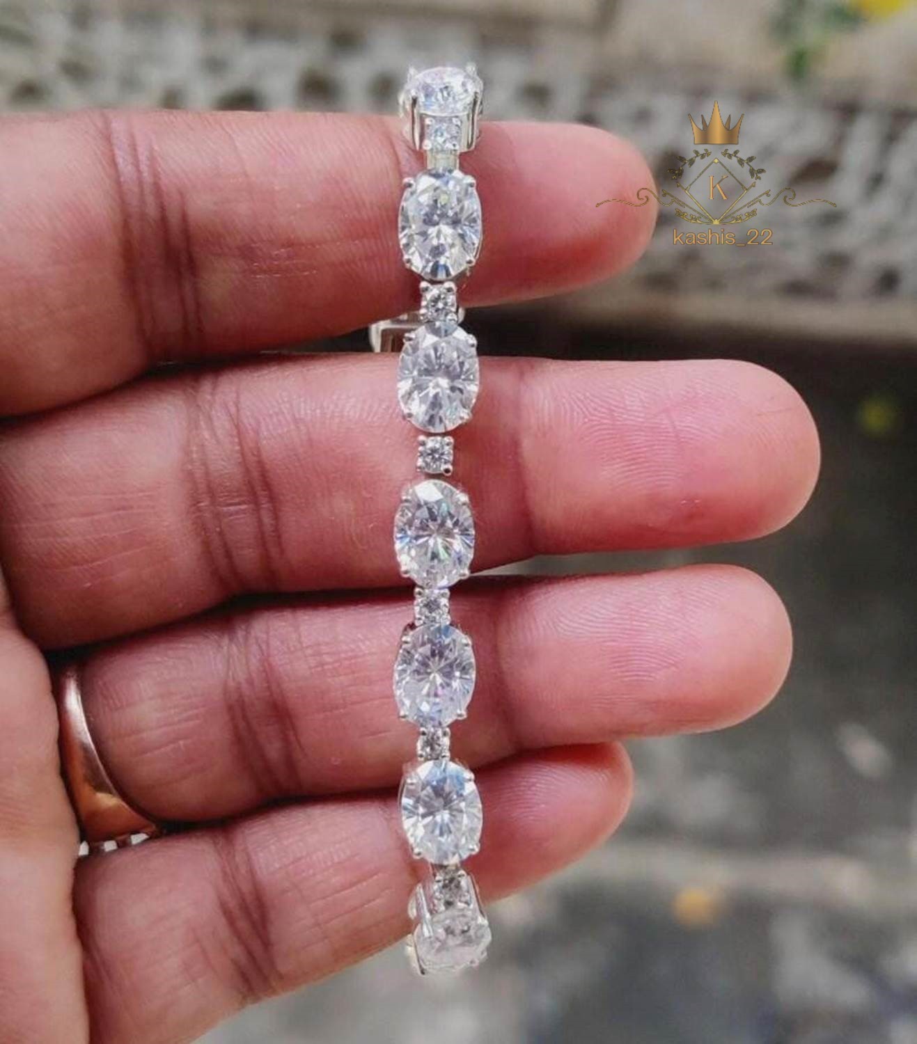 7′ Inch Long Tennis Wedding Bracelet Solid 14K White Gold Oval & Round Cut 7 CT